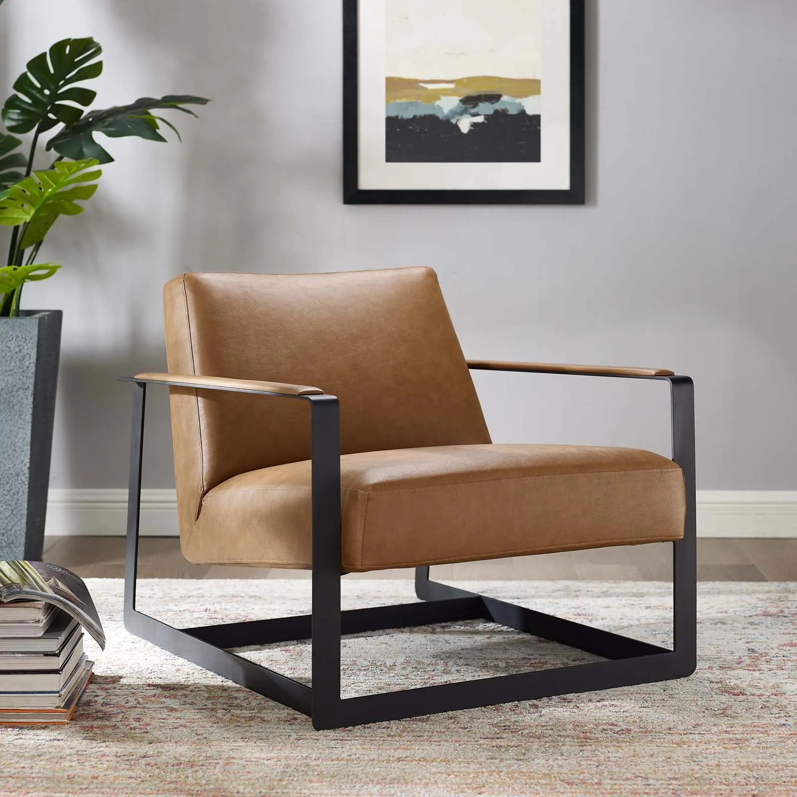 Summit Vegan Leather Lounge Chair in Tan Vegan Leather