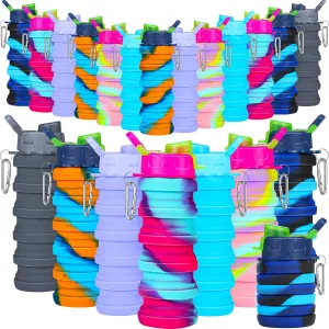 Sunnyray 20 Pack Collapsible Water Bottles Bulk Foldable Water Bottles 17oz Silicone Portable Leak Proof Reusable Sports with Clip for Travel Hiking Camping Outdoor(Camouflage)
