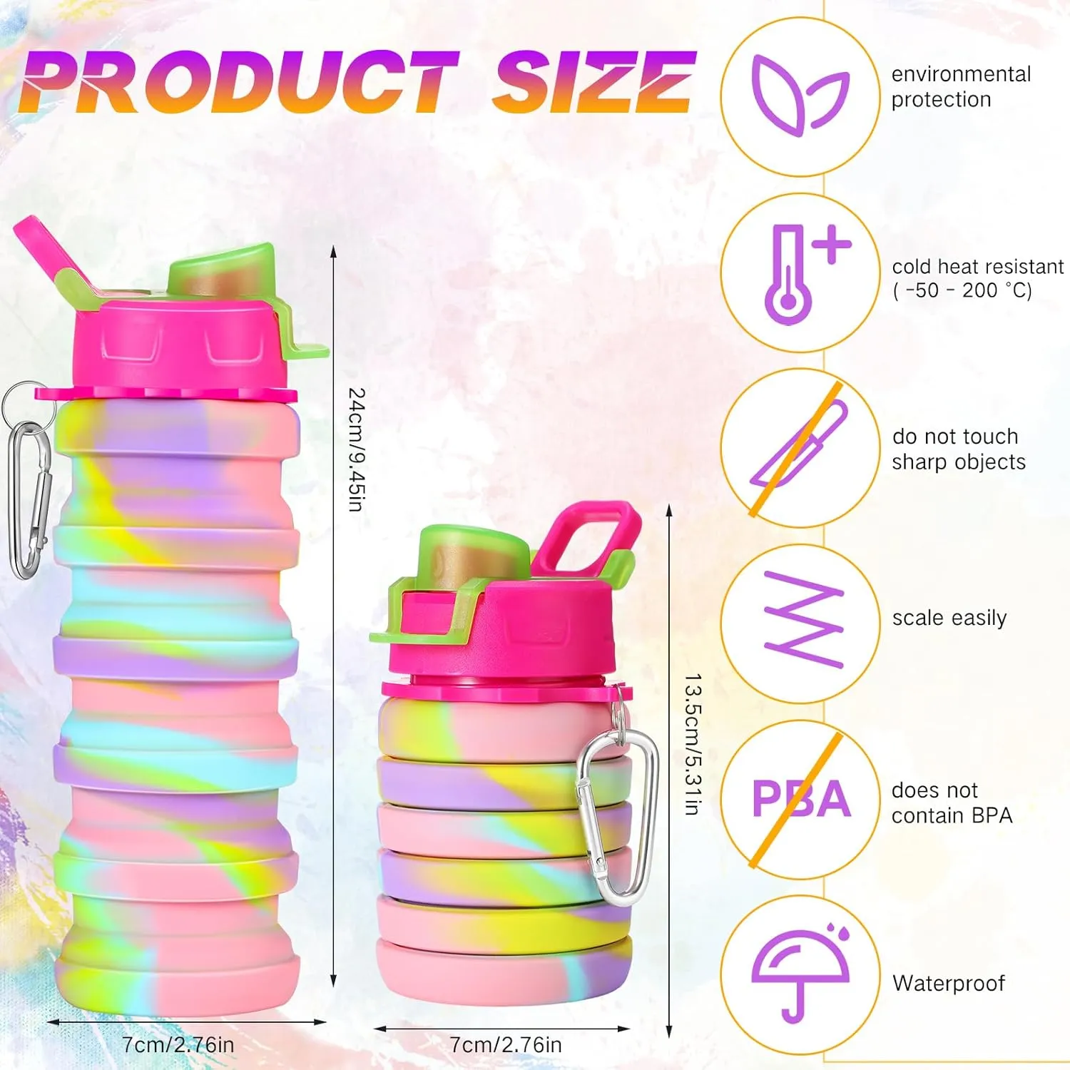 Sunnyray 20 Pack Collapsible Water Bottles Bulk Foldable Water Bottles 17oz Silicone Portable Leak Proof Reusable Sports with Clip for Travel Hiking Camping Outdoor(Camouflage)