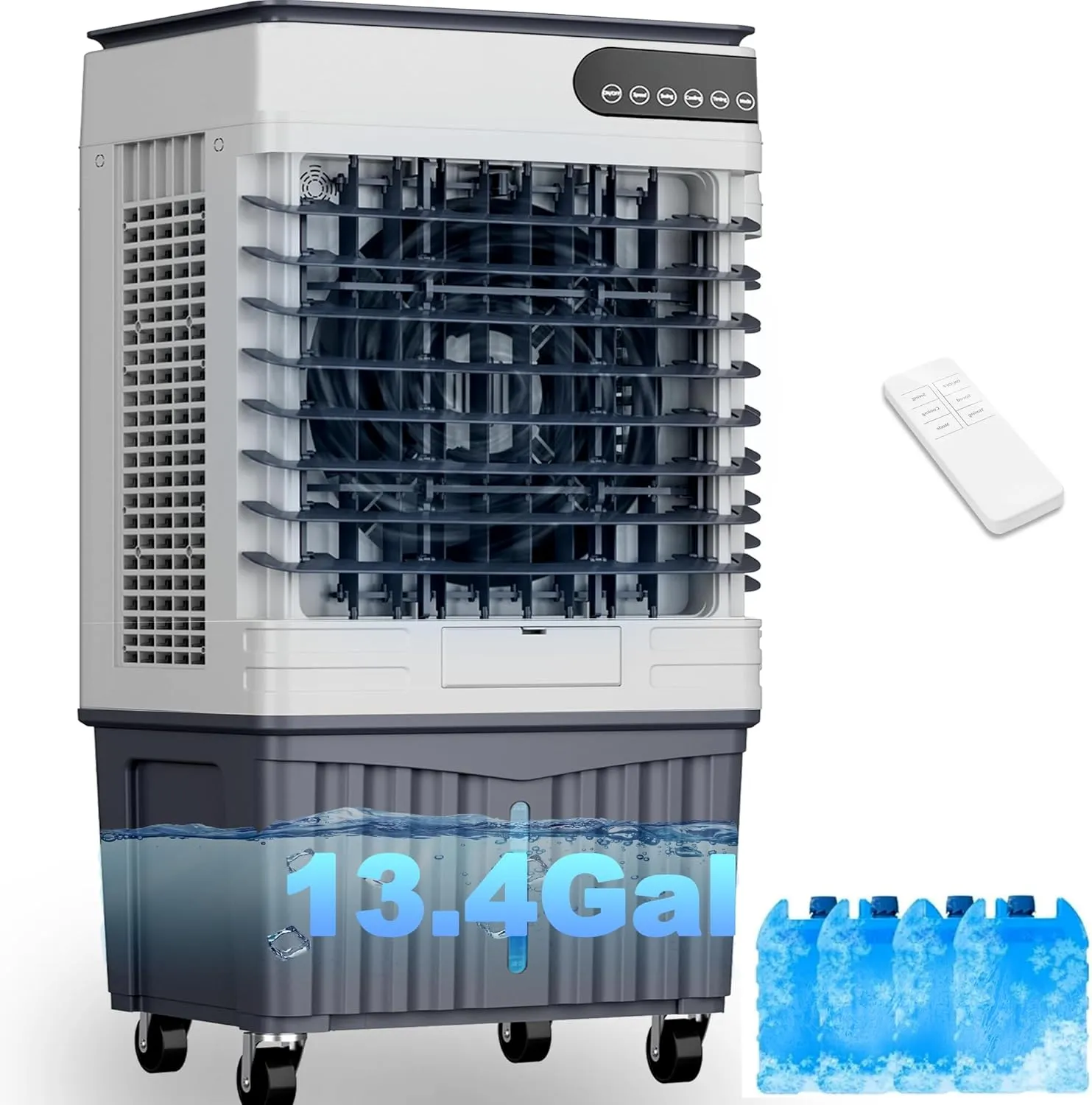 Swamp Cooler Air Conditioners, Large 13.4-Gal Tank for 7d Cooling, 4-IN-1 Portable evaporative cooler with LED Touch Screen, 3 Fan Speed,12H Timer and Remote, 1000 sq ft, Ideal for Large Rooms
