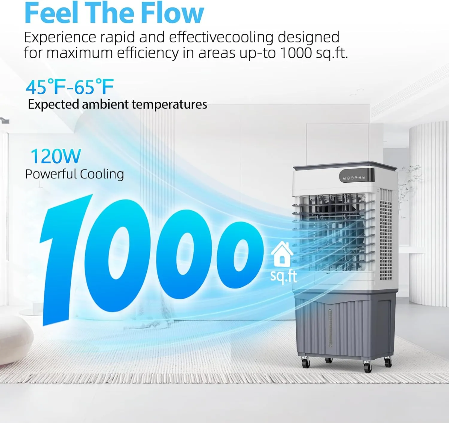 Swamp Cooler Air Conditioners, Large 13.4-Gal Tank for 7d Cooling, 4-IN-1 Portable evaporative cooler with LED Touch Screen, 3 Fan Speed,12H Timer and Remote, 1000 sq ft, Ideal for Large Rooms