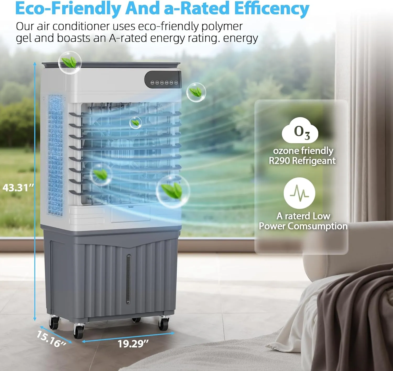 Swamp Cooler Air Conditioners, Large 13.4-Gal Tank for 7d Cooling, 4-IN-1 Portable evaporative cooler with LED Touch Screen, 3 Fan Speed,12H Timer and Remote, 1000 sq ft, Ideal for Large Rooms