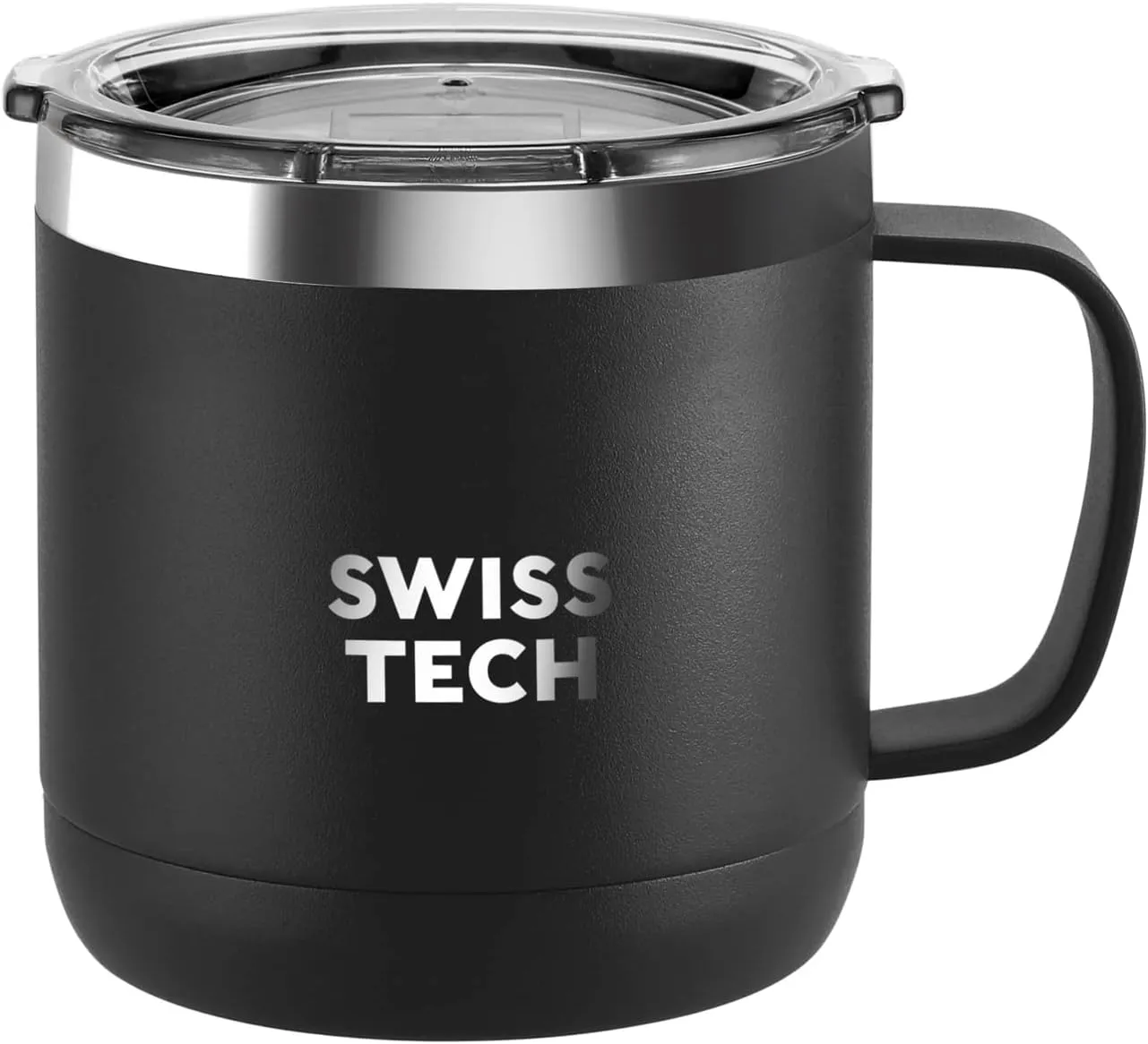 Swiss Tech 14 oz Coffee Mug, Vacuum Insulated Mug Cup with Lid, Double Wall Stainless Steel Travel Tumbler Cup, Corrosion Resistant, BPA Free (Black)