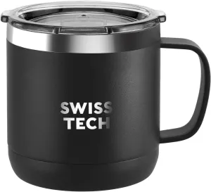 Swiss Tech 14 oz Coffee Mug, Vacuum Insulated Mug Cup with Lid, Double Wall Stainless Steel Travel Tumbler Cup, Corrosion Resistant, BPA Free (Black)