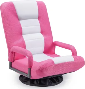 Swivel Floor Gaming Chair w/Armrests,Folding Video Reclining Sofa w/6 Adjustable Position, Padded Backrest & Cushion, Lazy Lounger Couch for E-Sports, Reading, Relaxing, Watching TV, Pink