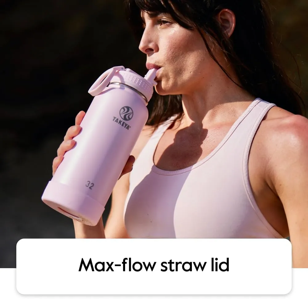 Takeya Actives Water Bottle with Straw Lid - Durable & Easy-Care Water Bottle with Stainless Steel Insulation - BPA-Free Lid with Carry Handle & Straw - Dishwasher-Safe - 64 oz, Bluestone