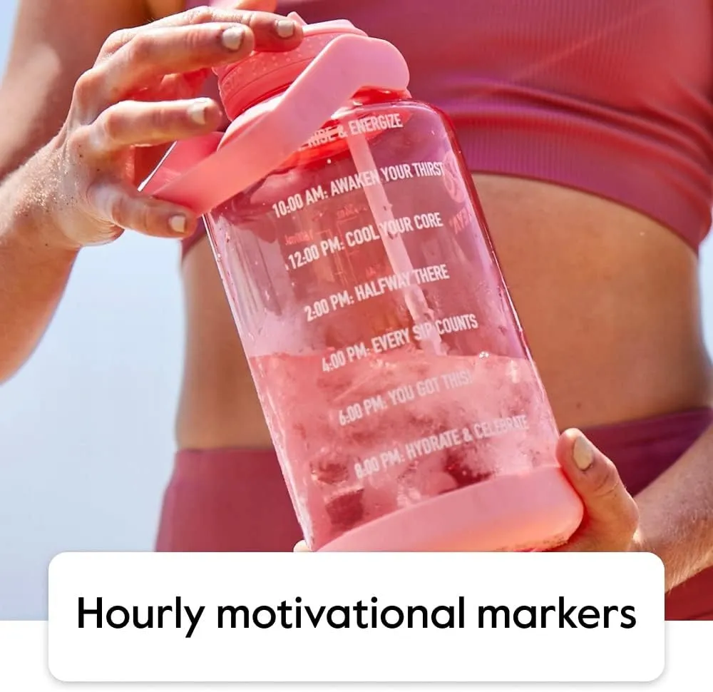 Takeya Tritan Motivational Water Bottle with Straw Lid - Durable, BPA-Free - With Time Marker - Leakproof & Non-Slip Bumper - 64 oz, Vivacity Purple