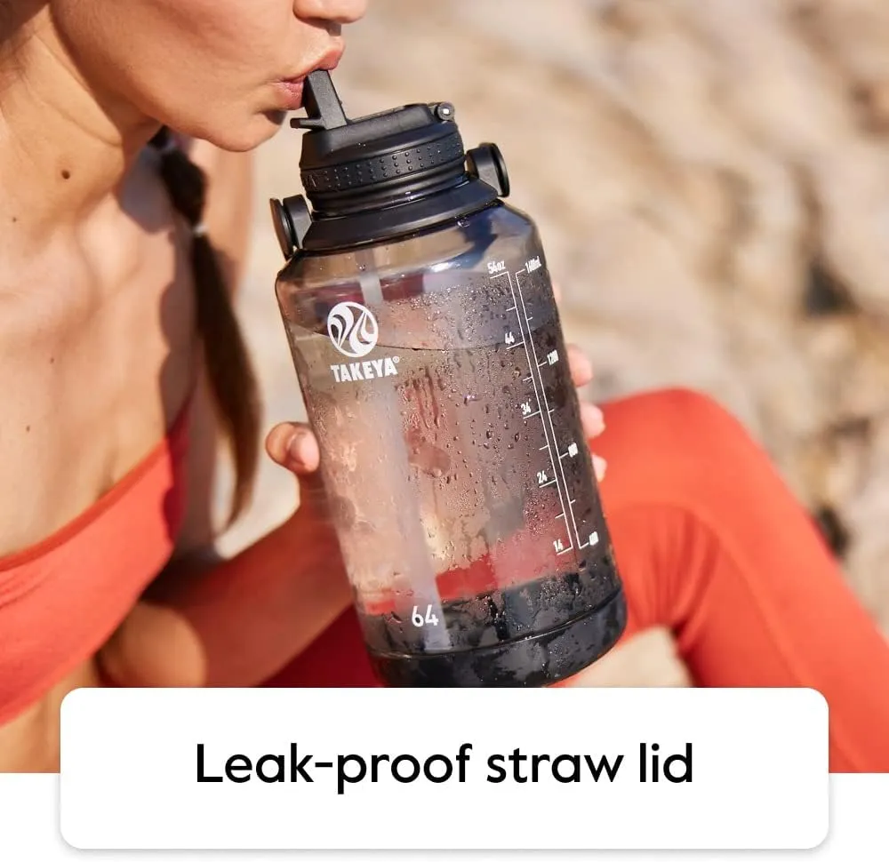 Takeya Tritan Motivational Water Bottle with Straw Lid - Durable, BPA-Free - With Time Marker - Leakproof & Non-Slip Bumper - 64 oz, Vivacity Purple