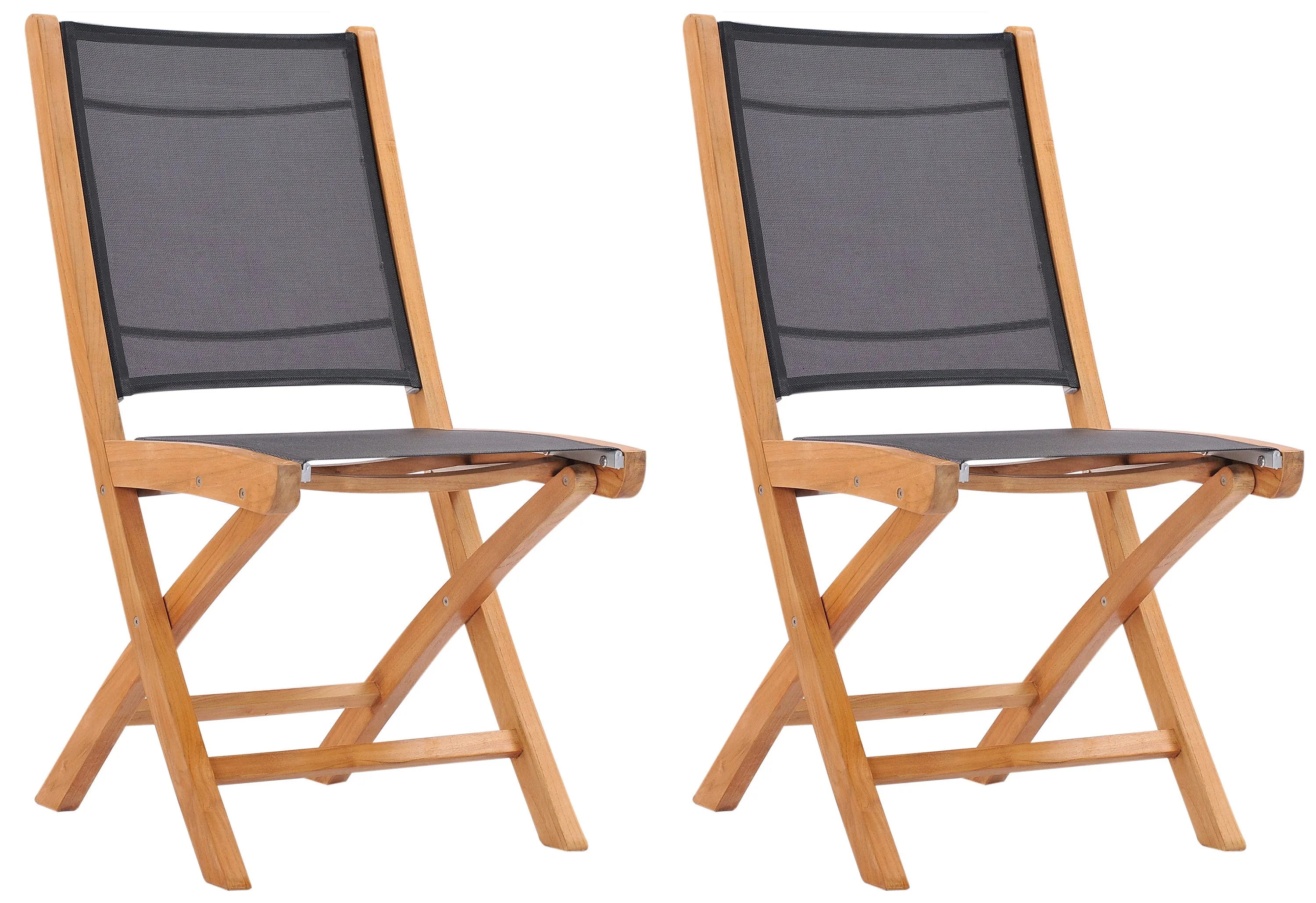 Teak Wood Miami Folding Side Chair, Black (set of 2)