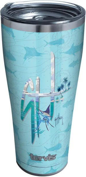 Tervis Triple Walled Guy Harvey Insulated Tumbler Cup Keeps Drinks Cold & Hot, 30oz - Stainless Steel, Signature Pattern