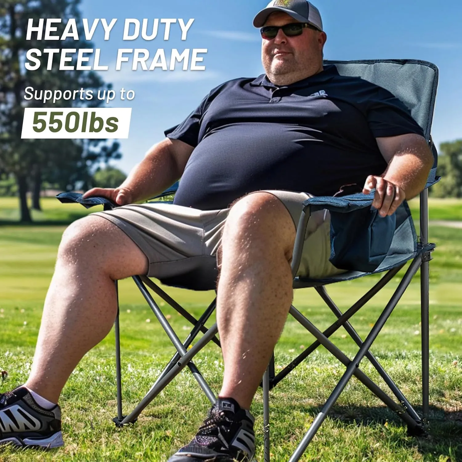 TIMBER RIDGE Oversized Folding Camping Chair for Adults, Support 550 LBS Heavy Duty with Cup Holder Side Pocket for Camping, Lawn, Picnic, Green