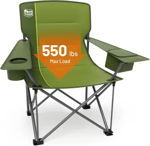 TIMBER RIDGE Oversized Folding Camping Chair for Adults, Support 550 LBS Heavy Duty with Cup Holder Side Pocket for Camping, Lawn, Picnic, Green