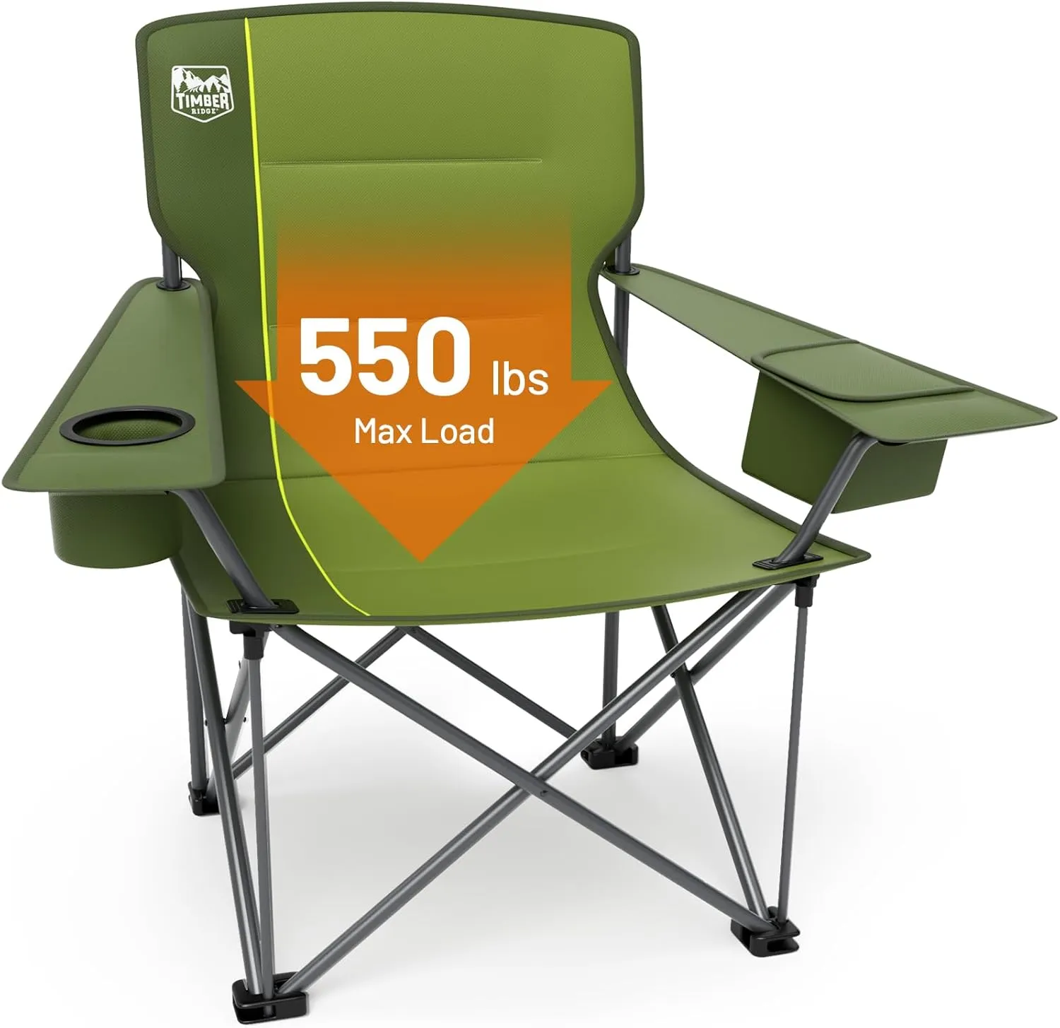 TIMBER RIDGE Oversized Folding Camping Chair for Adults, Support 550 LBS Heavy Duty with Cup Holder Side Pocket for Camping, Lawn, Picnic, Green