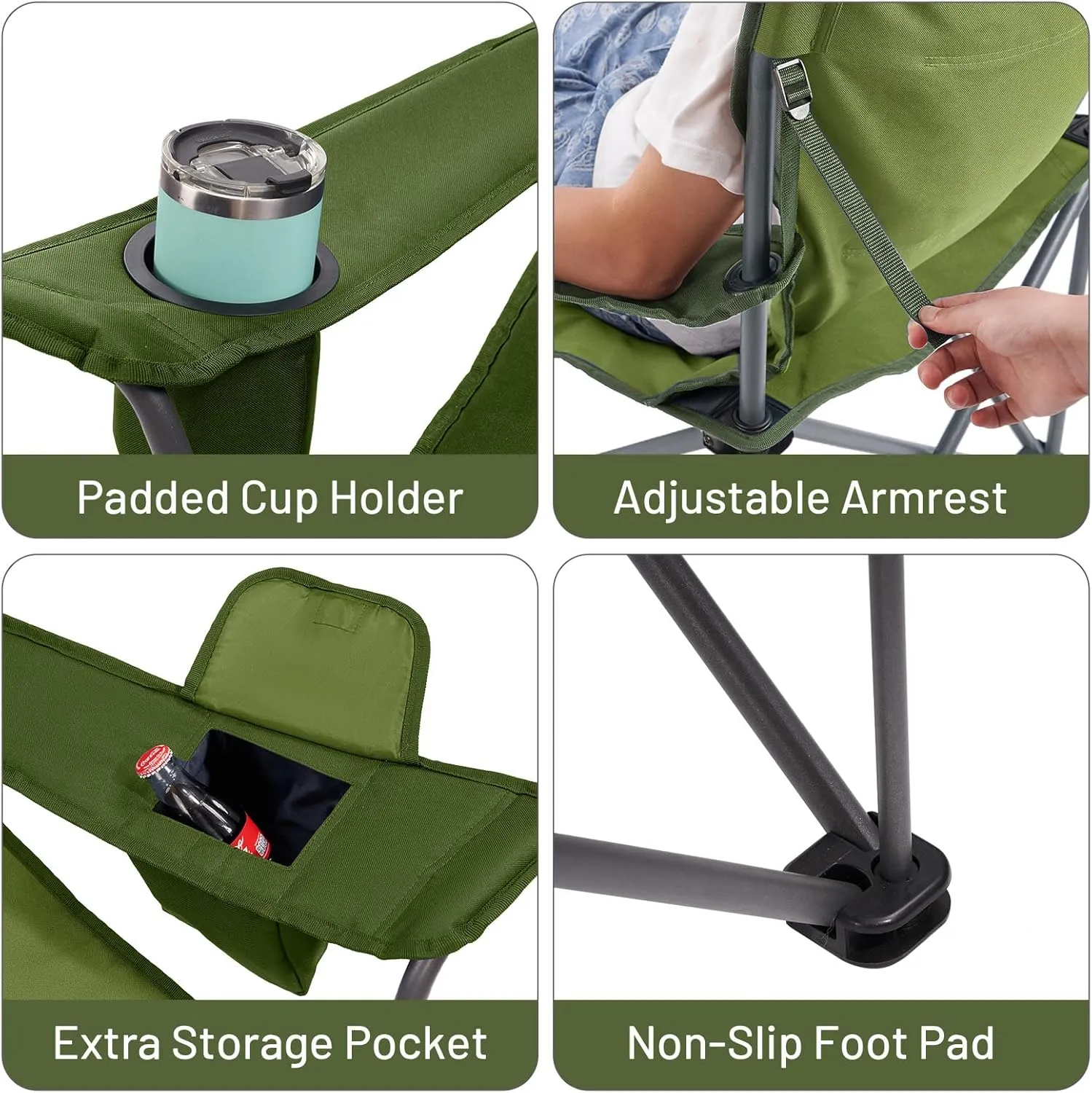 TIMBER RIDGE Oversized Folding Camping Chair for Adults, Support 550 LBS Heavy Duty with Cup Holder Side Pocket for Camping, Lawn, Picnic, Green