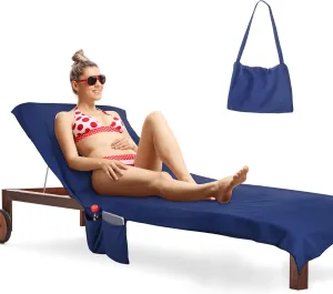 Tirrinia Beach Lounge Chair Towel Cover, Portable Chaise Beach Towel, Sunbathing for Beach Pool Patio Garden Courtyard Outdoor Trips, Quick Dry 31 x 73 inch Navy