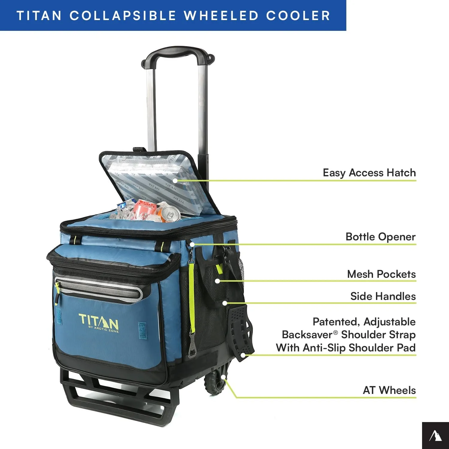 Titan Deep Freeze 60 (50 10) Can Wheeled Cooler - Collapsible Rolling Cooler with Wheels and All-Terrain Cart