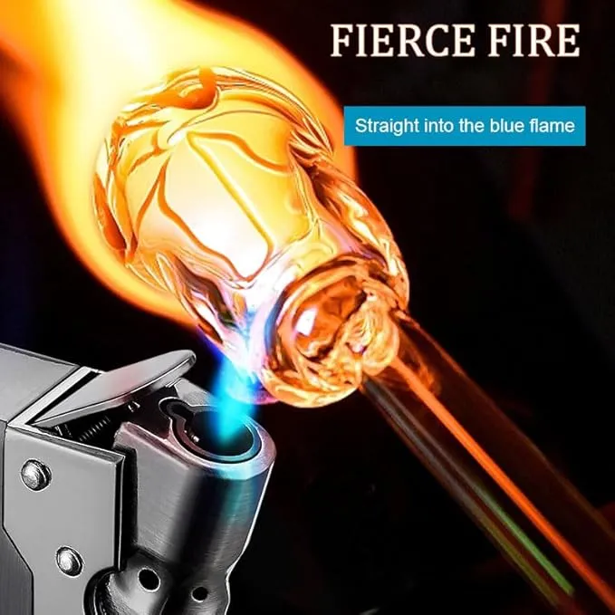 Torch Lighter, Refillable Butane Lighter, Jet Blue Flame Lighters, Windproof Lighter Adjustable Strong Flame Lighter, for Hiking Camping Fireplace Grill Camping BBQ Lighter (Without Gas) (Gold)