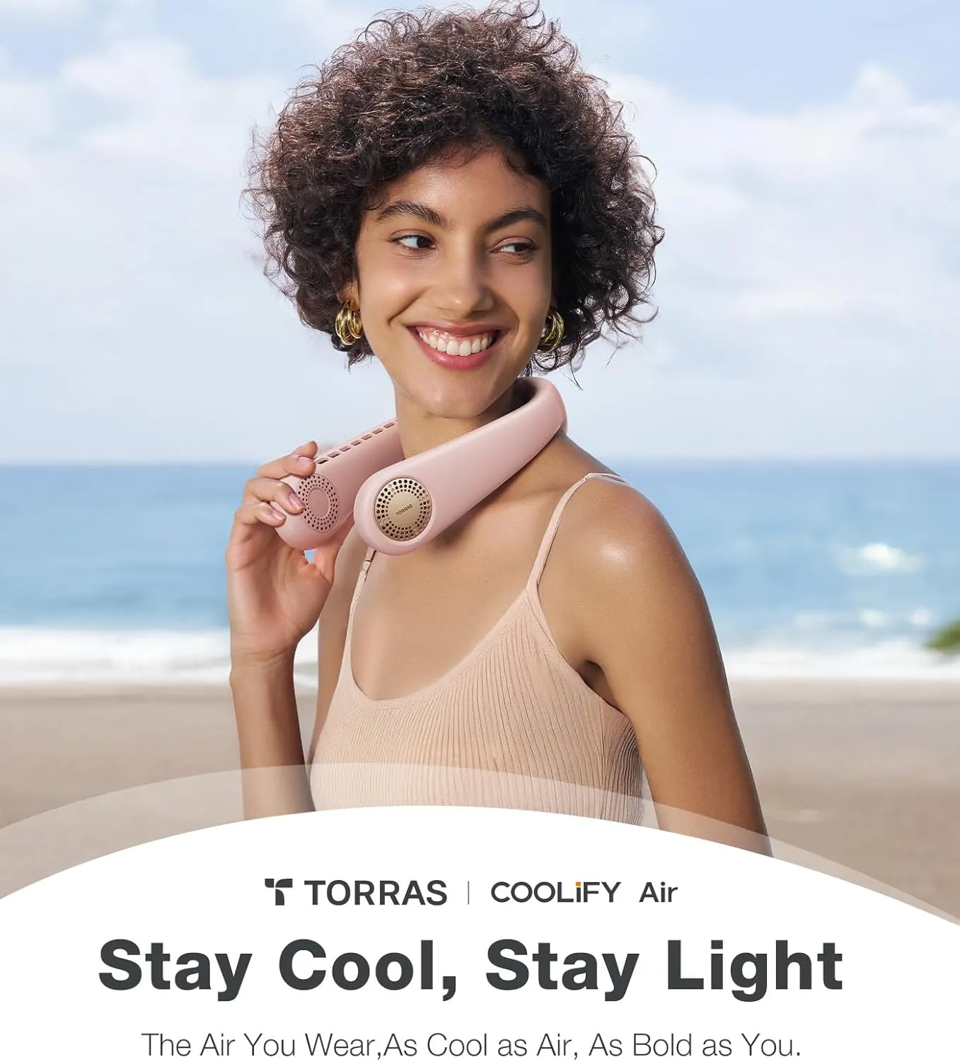 TORRAS COOLiFY Air 2025 Upgraded Neck Fan Air Conditioner, Ultra-Light Portable Fan Rechargeable, Personal Cooling Neck with 3 Modes Fan/Cooler/Heat for Travel, Camping, Outdoor Gift for Women, Pink