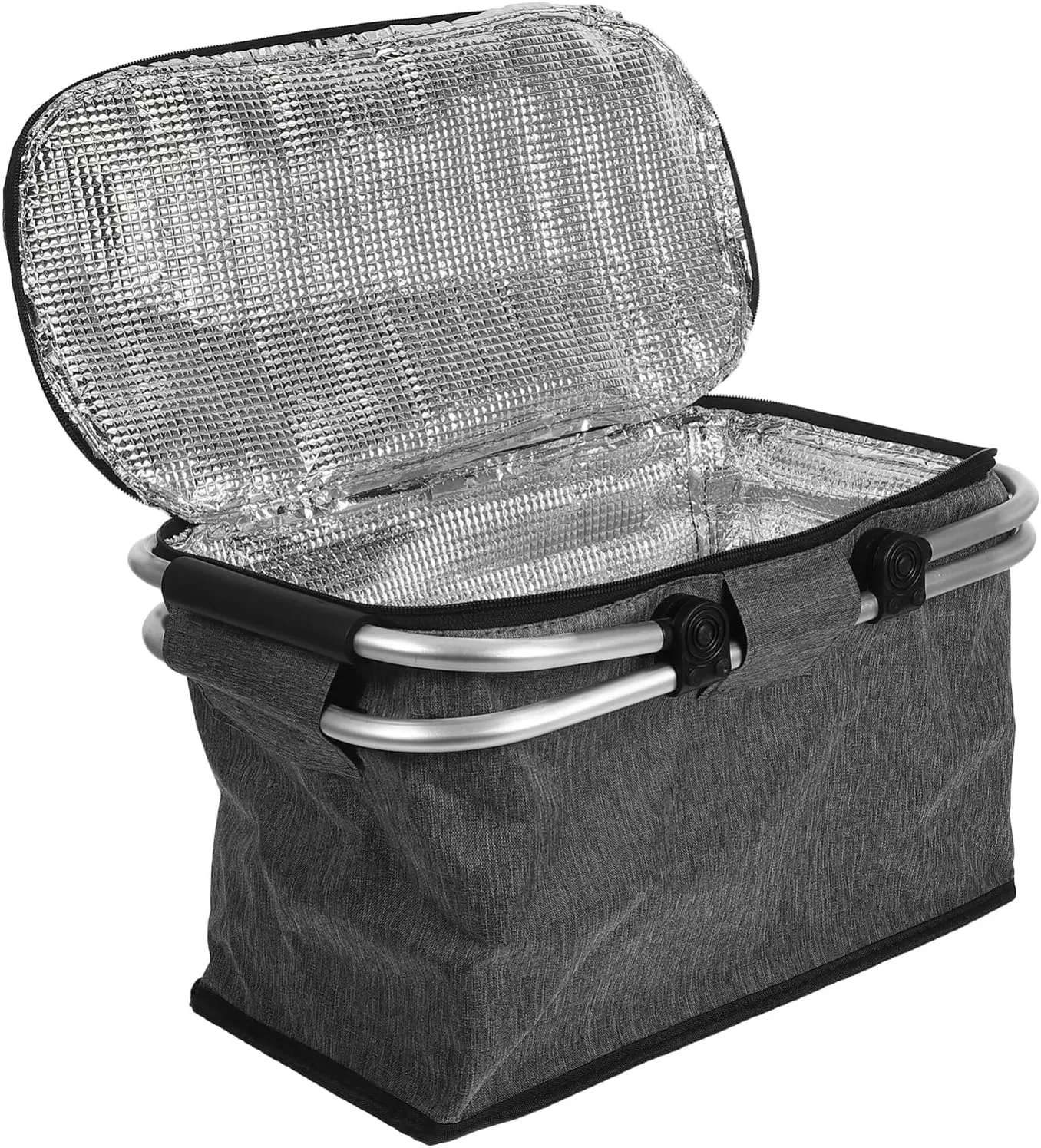 TOYANDONA Insulated Collapsible Picnic Cooler Basket with Lid – Portable Cooler Tote Fruit, Drinks & Grocery Storage for Outdoor Events & Market Shopping (16x9x8in)