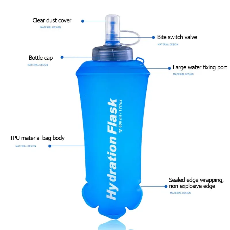 TPU Soft Flask Water Bottle: Ultralight Folding Collapsible Water Bottle for Running, Pack Waist Bag Vest