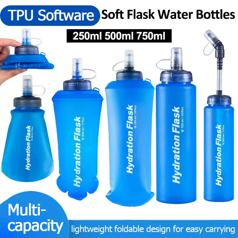 TPU Soft Flask Water Bottle: Ultralight Folding Collapsible Water Bottle for Running, Pack Waist Bag Vest