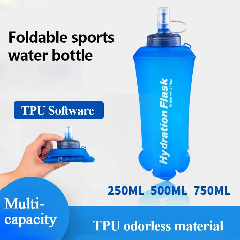TPU Soft Flask Water Bottle: Ultralight Folding Collapsible Water Bottle for Running, Pack Waist Bag Vest