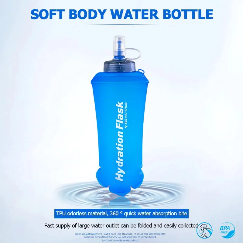 TPU Soft Flask Water Bottle: Ultralight Folding Collapsible Water Bottle for Running, Pack Waist Bag Vest
