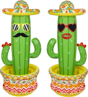 Triumpeek Inflatable Cactus Cooler, 55" Fiesta Cactus Ice Bucket Wearing Sombreros for Summer Swimming Pool Hawaiian Themed Party Supplies