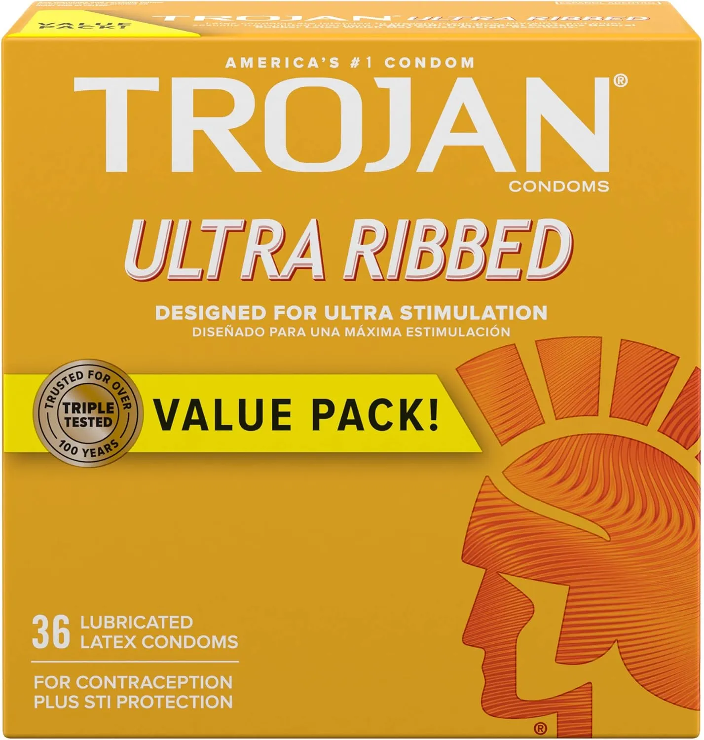 Trojan Ultra Ribbed Condoms 36 Count & Astroglide Water Based Lube 5oz for Ultra Stimulation & Long-Lasting Pleasure