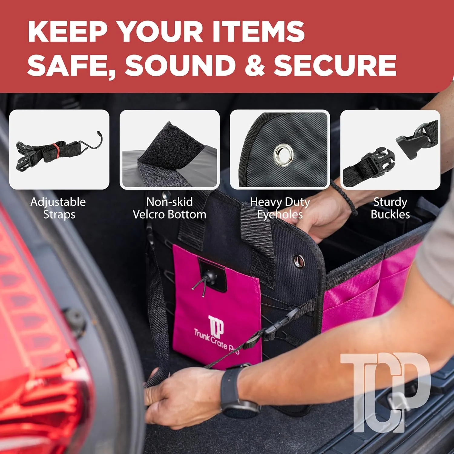 TRUNKCRATEPRO Pink Car Accessories For Women, Trunk Organizer For Car, Suv, Jeep Premium Adjustable Multi Compartments Collapsible (Large Capacity)