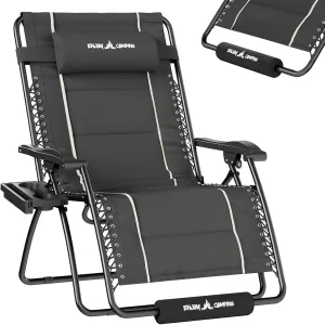 UDPATIO Zero Gravity Chair 33In Oversized XXL Patio Anti Gravity Chairs Outdoor Lounge Folding Adjustable Recliner with Cup Holder, Foot Rest & Padded Headrest,Grey Support 500lbs