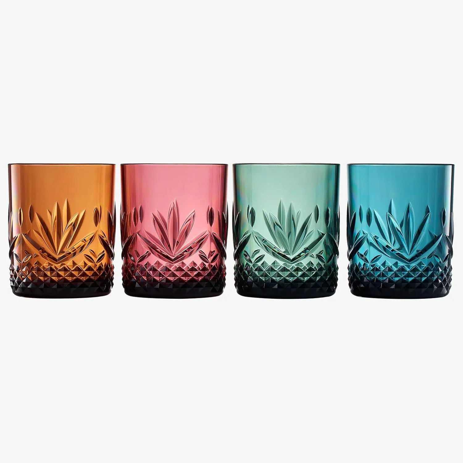Unbreakable Tritan Plastic Cocktail, Whiskey, Water & Wine Tumbler Glasses | 4 Set | Reusable Old Fashioned Rocks, Acrylic Pastel Colors Glass Lookalike, Dishwasher-Safe, Shatterproof BPA-free 11oz