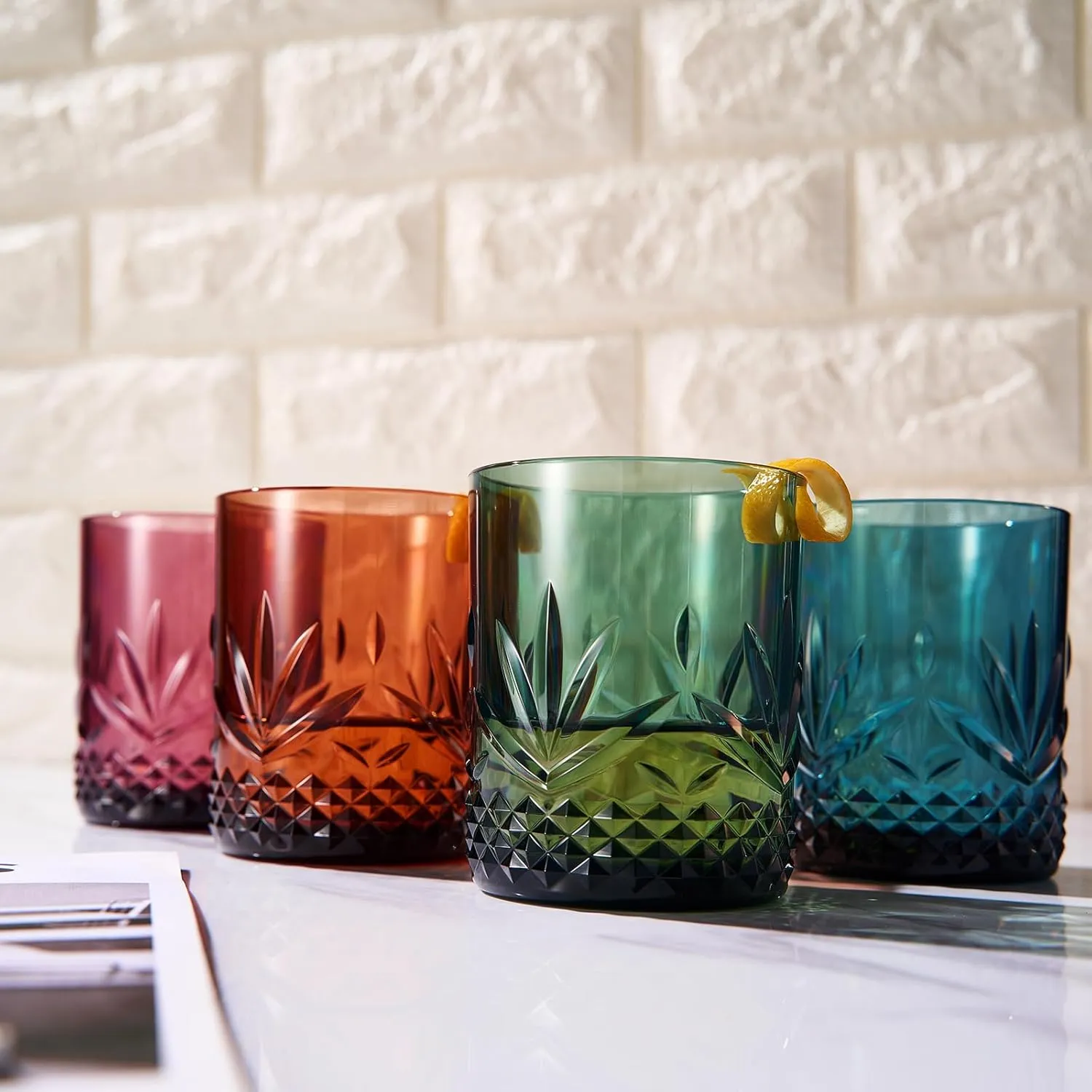 Unbreakable Tritan Plastic Cocktail, Whiskey, Water & Wine Tumbler Glasses | 4 Set | Reusable Old Fashioned Rocks, Acrylic Pastel Colors Glass Lookalike, Dishwasher-Safe, Shatterproof BPA-free 11oz