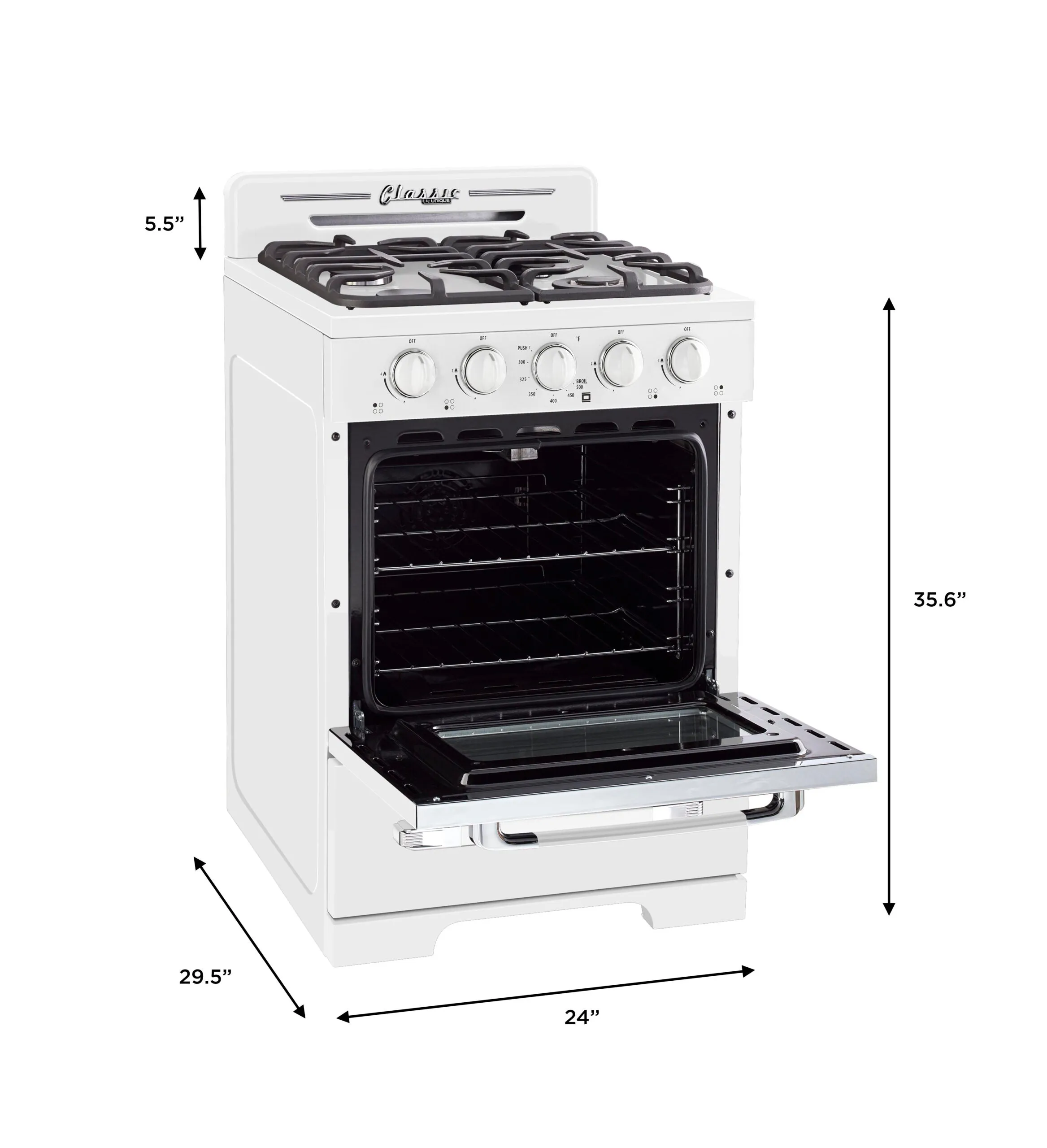 Unique 24" Classic Retro Propane Range (Battery Ignition) - White