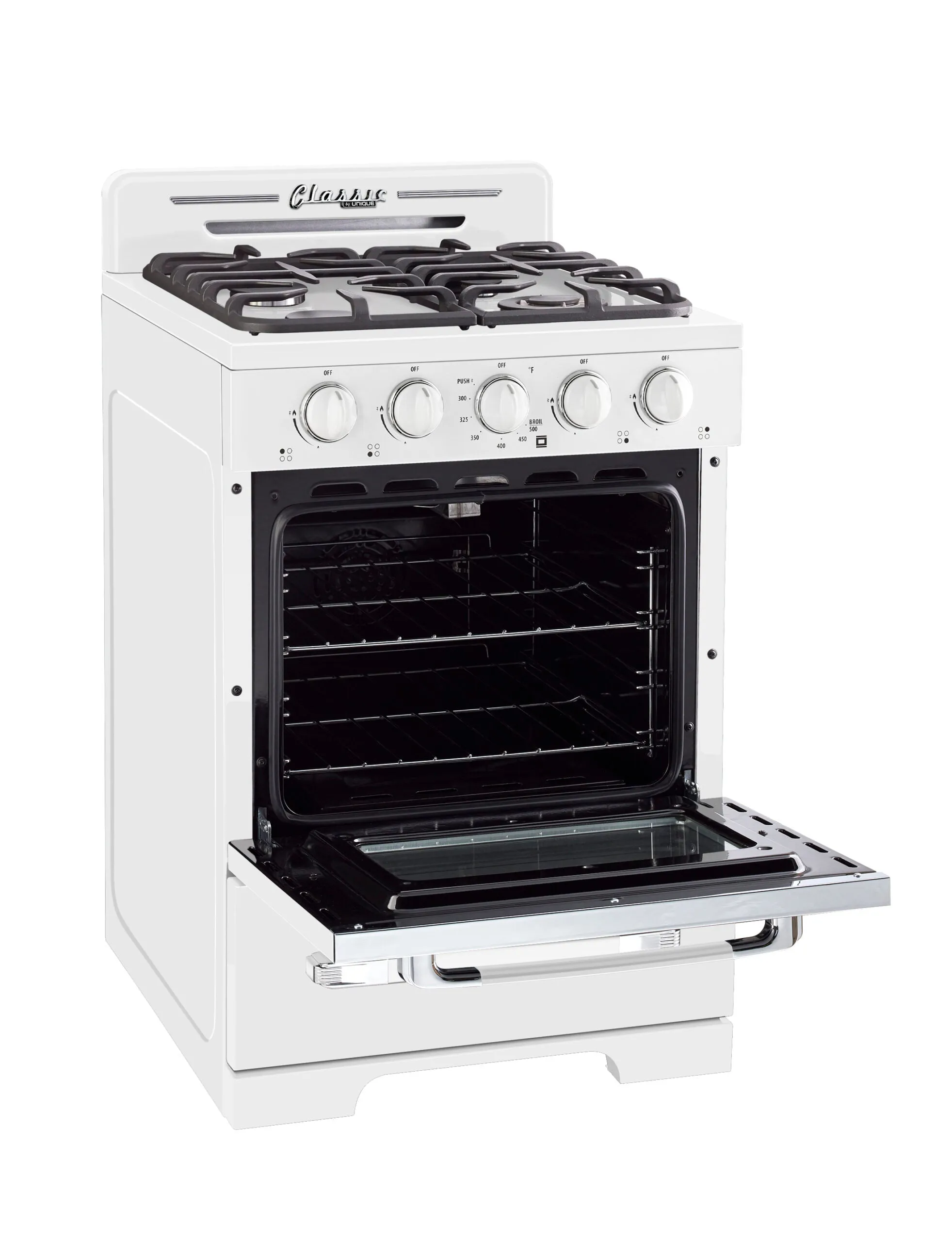 Unique 24" Classic Retro Propane Range (Battery Ignition) - White