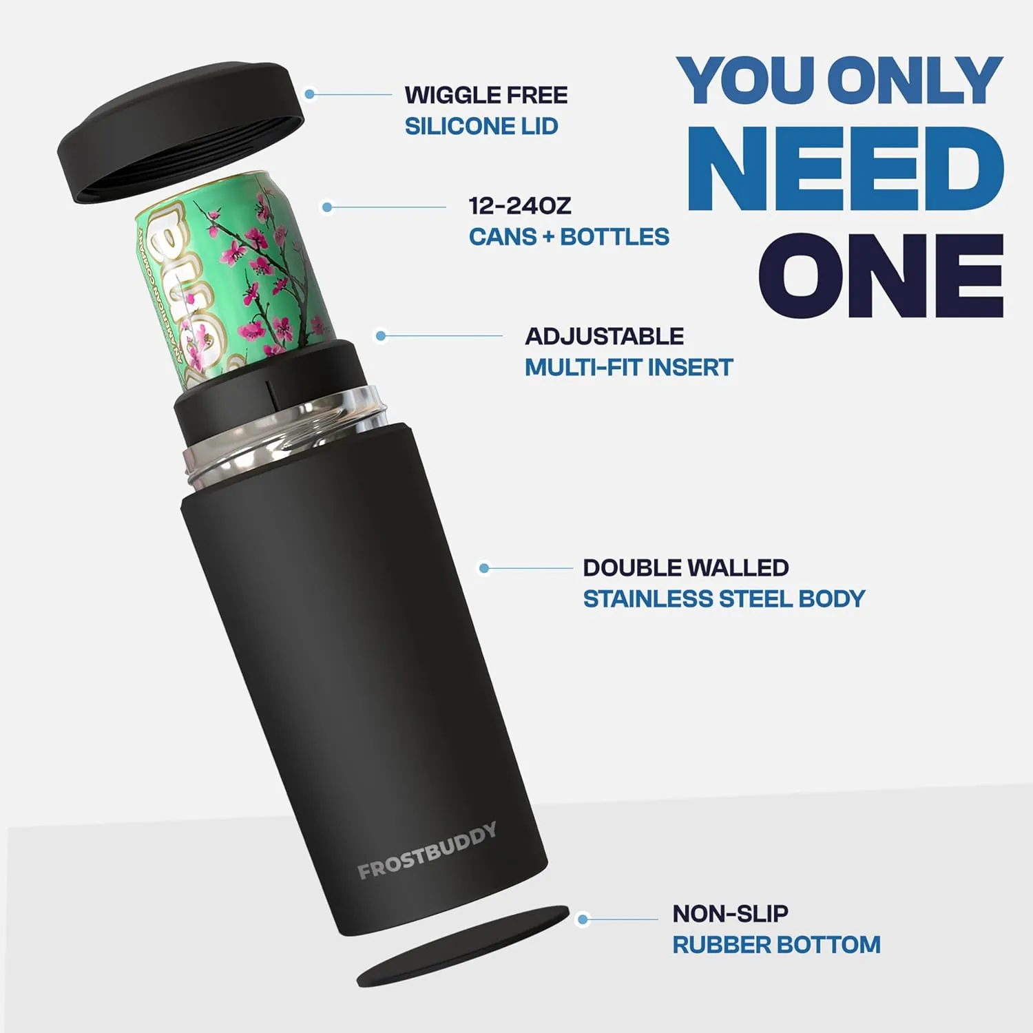 Universal Buddy XL Can Cooler by Frost Buddy - Fits 12-ounce, 16-ounce, 20-ounce, and 24-ounce Cans and Bottles - Keep Your Drinks Refreshingly Chilled for over 12 hours (Dark Night)