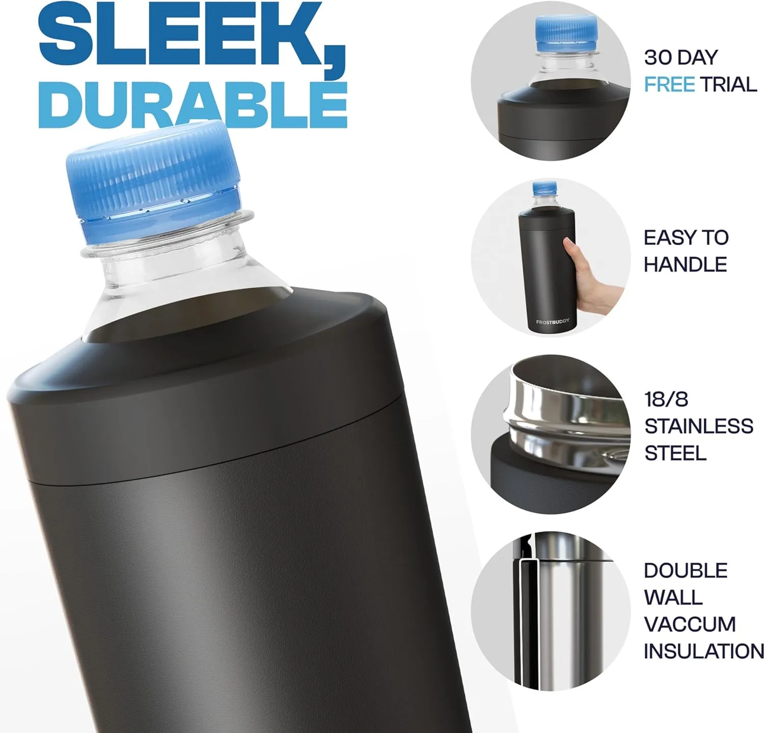 Universal Buddy XL Can Cooler by Frost Buddy - Fits 12-ounce, 16-ounce, 20-ounce, and 24-ounce Cans and Bottles - Keep Your Drinks Refreshingly Chilled for over 12 hours (Dark Night)