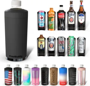 Universal Buddy XL Can Cooler by Frost Buddy - Fits 12-ounce, 16-ounce, 20-ounce, and 24-ounce Cans and Bottles - Keep Your Drinks Refreshingly Chilled for over 12 hours (Dark Night)