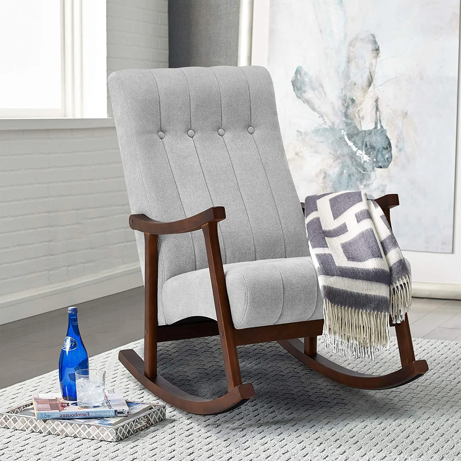 Upholstered Rocking Chair with Fabric Padded Seat