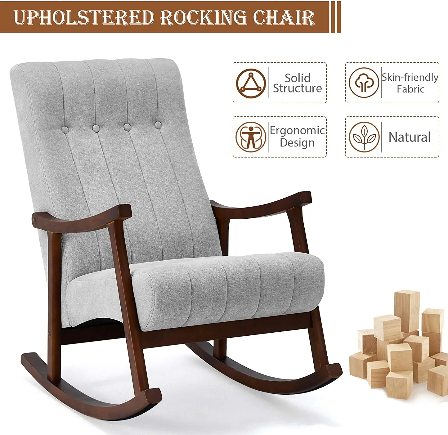 Upholstered Rocking Chair with Fabric Padded Seat