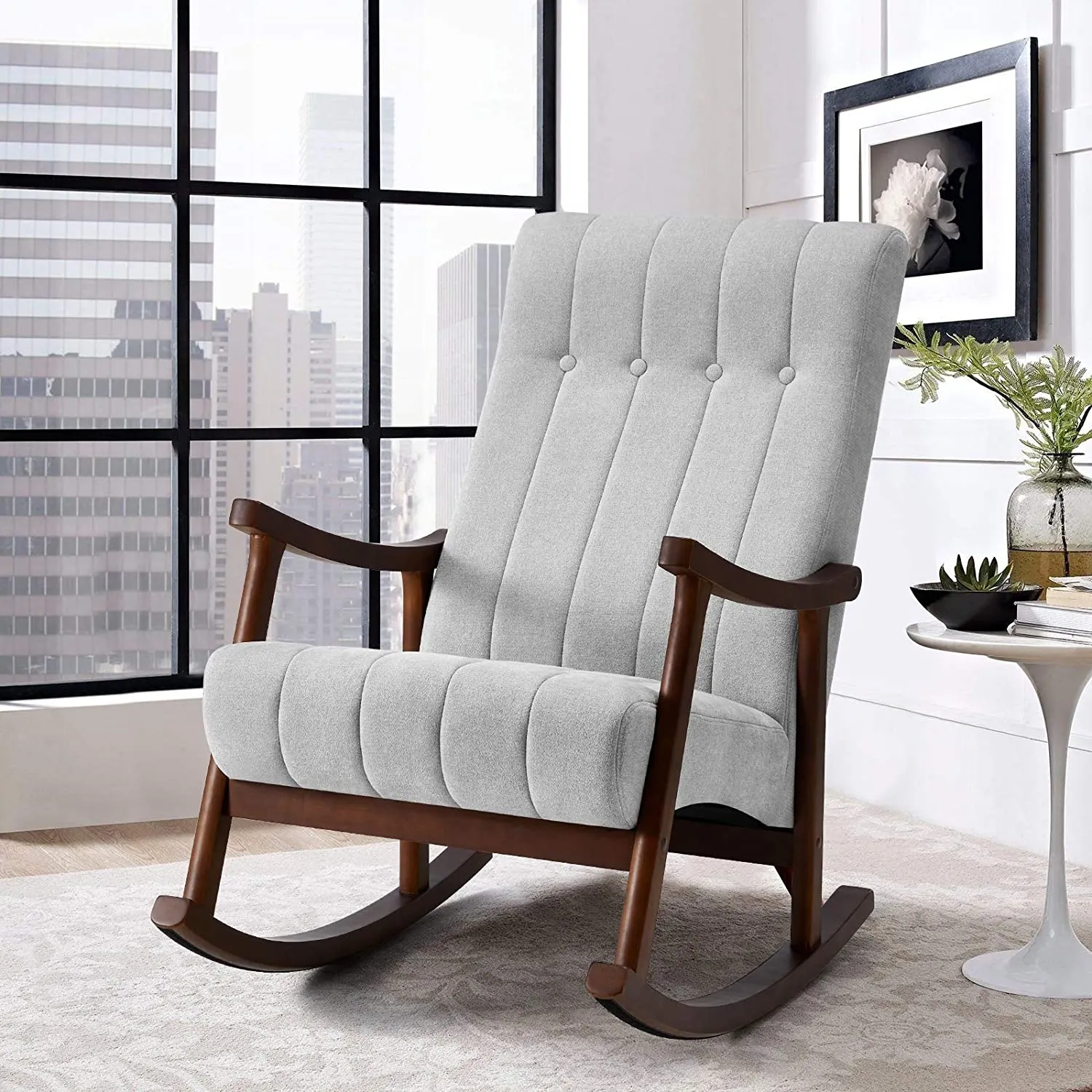Upholstered Rocking Chair with Fabric Padded Seat