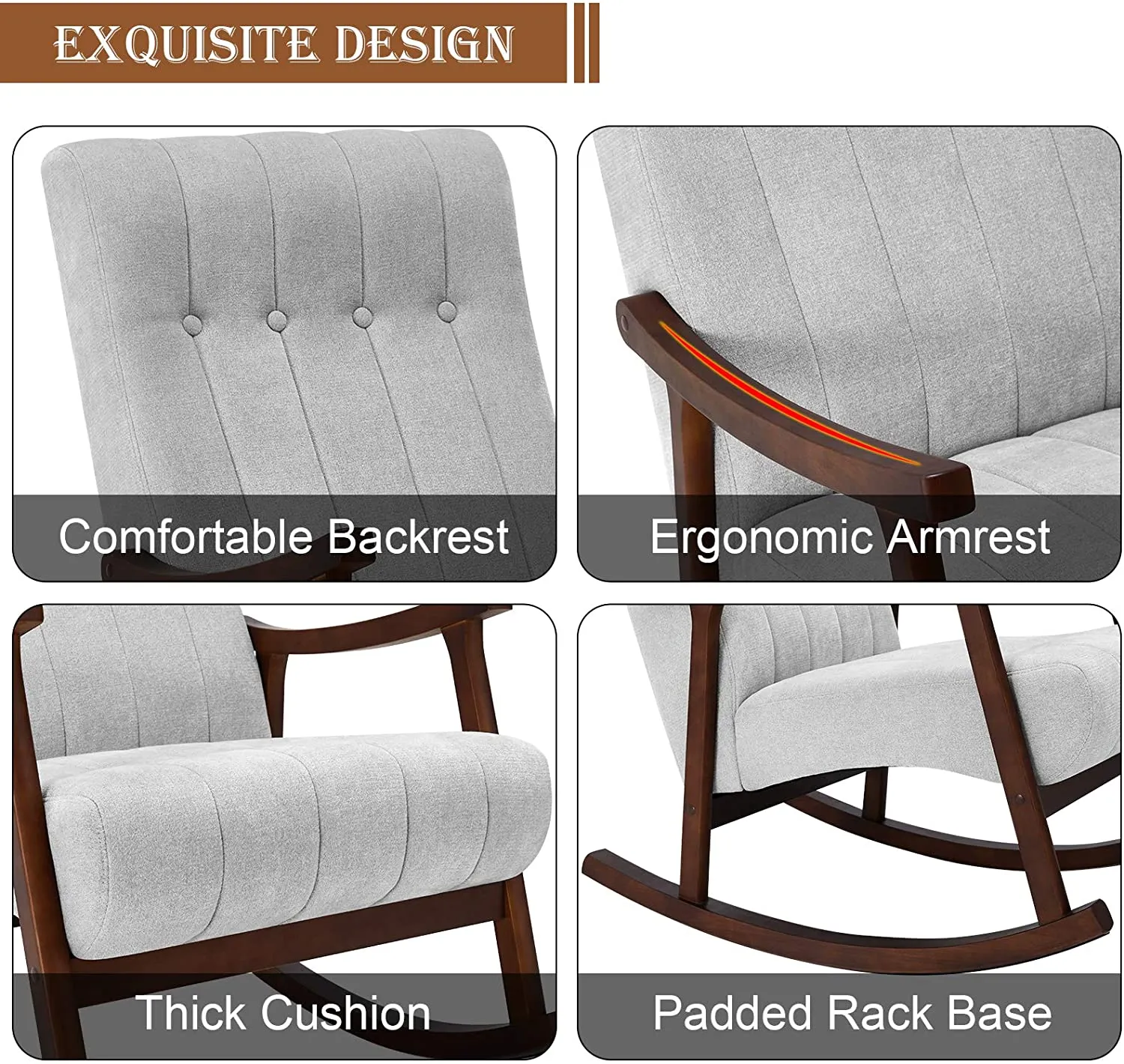 Upholstered Rocking Chair with Fabric Padded Seat