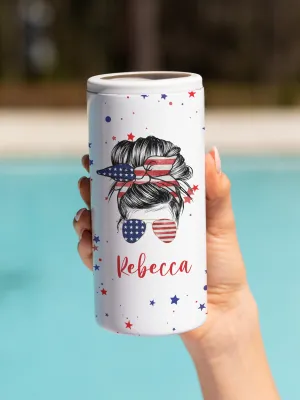 USA Messy Bun Slim Can Cooler