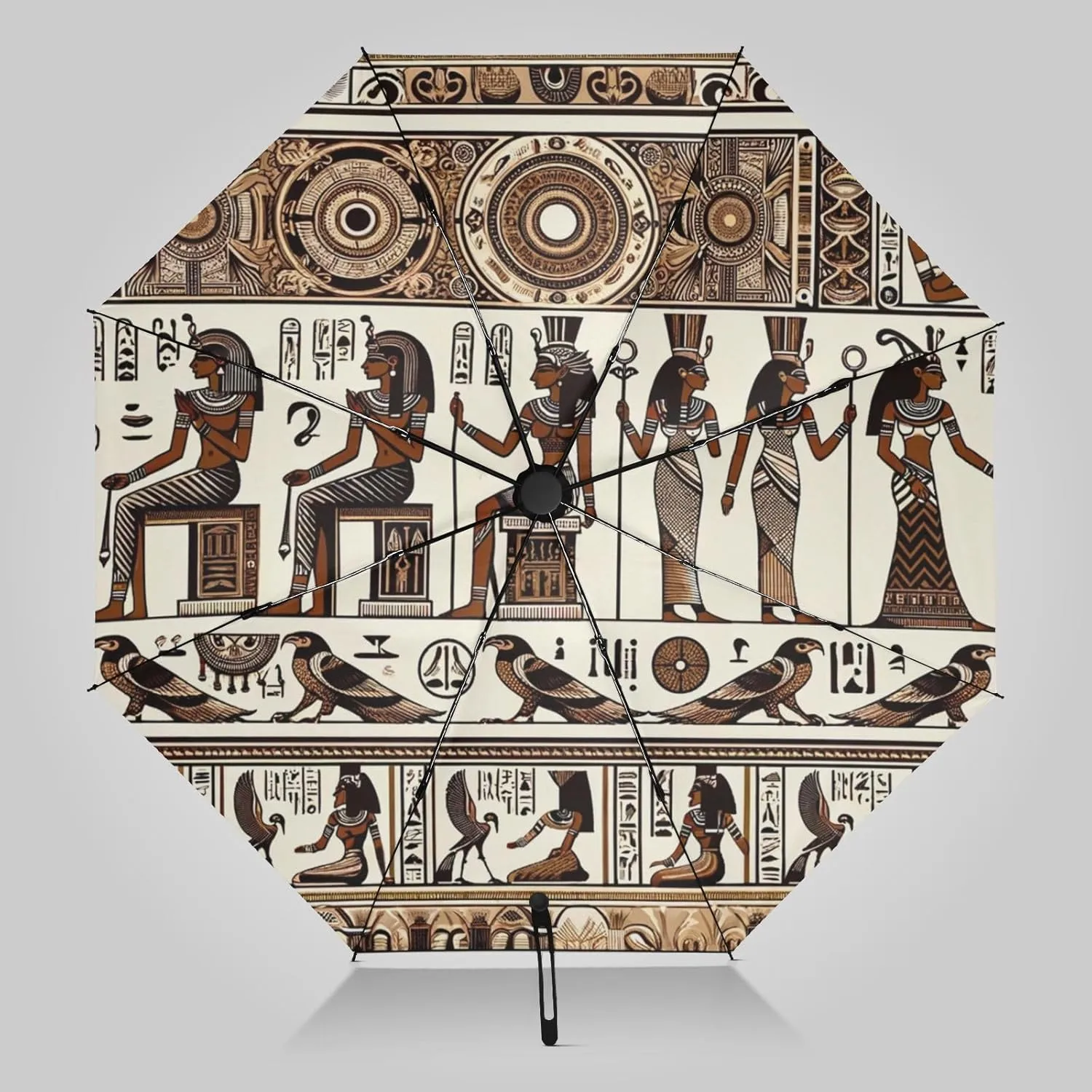 UV Blocking Automatic Open Umbrella Egyptian-horus-ra-falcon Portable Travel Folding Umbrellas with Cover Bag