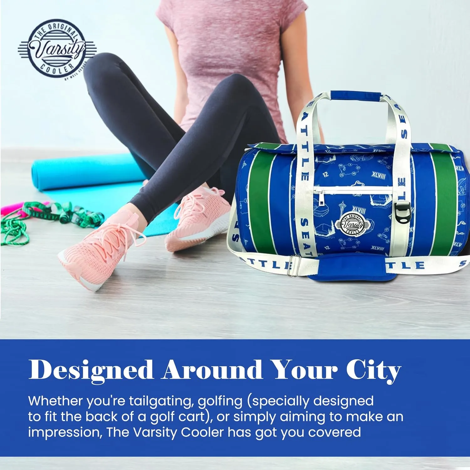 Varsity Cooler Seattle Travel Party Duffel & Cooler – 30 Can Leakproof Insulated Tote Bag, Waterproof Soft compartment for Tailgating, Golf, Beach, Carry-On Luggage & Outdoor Sports