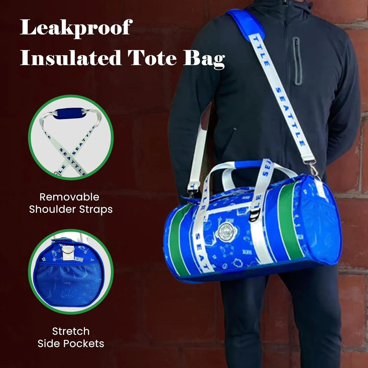 Varsity Cooler Seattle Travel Party Duffel & Cooler – 30 Can Leakproof Insulated Tote Bag, Waterproof Soft compartment for Tailgating, Golf, Beach, Carry-On Luggage & Outdoor Sports