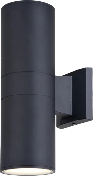 VAXCEL Chiasso Modern Outdoor Wall Lantern, Black, Aluminum, Integrated LED, Up Down Lighting, Weather Resistant, Contemporary Cylinder Shape