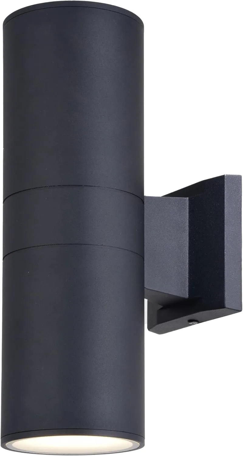 VAXCEL Chiasso Modern Outdoor Wall Lantern, Black, Aluminum, Integrated LED, Up Down Lighting, Weather Resistant, Contemporary Cylinder Shape