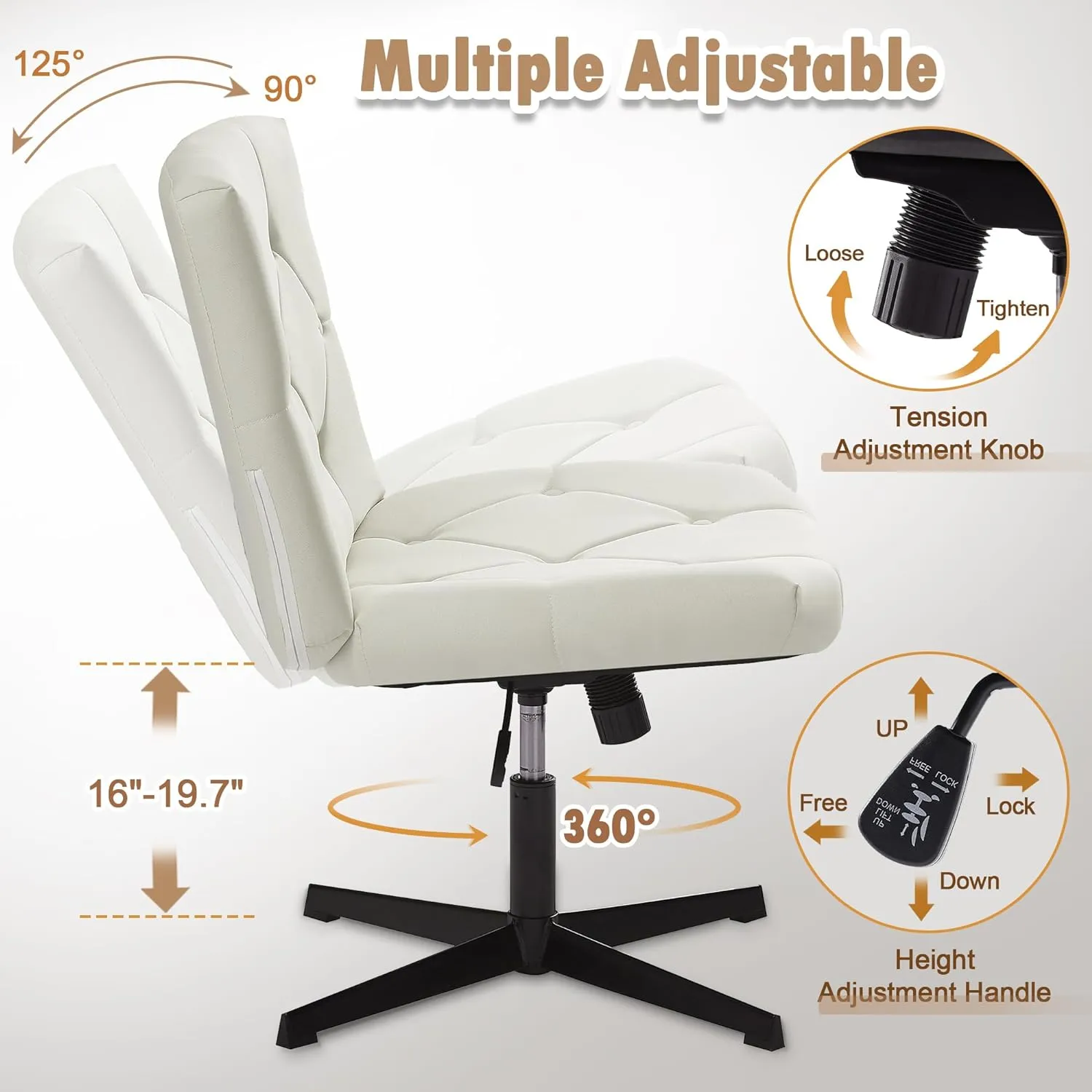 VECELO Criss Cross Armless Office Desk Chair No Wheels Comfy Wide Fabric Padded