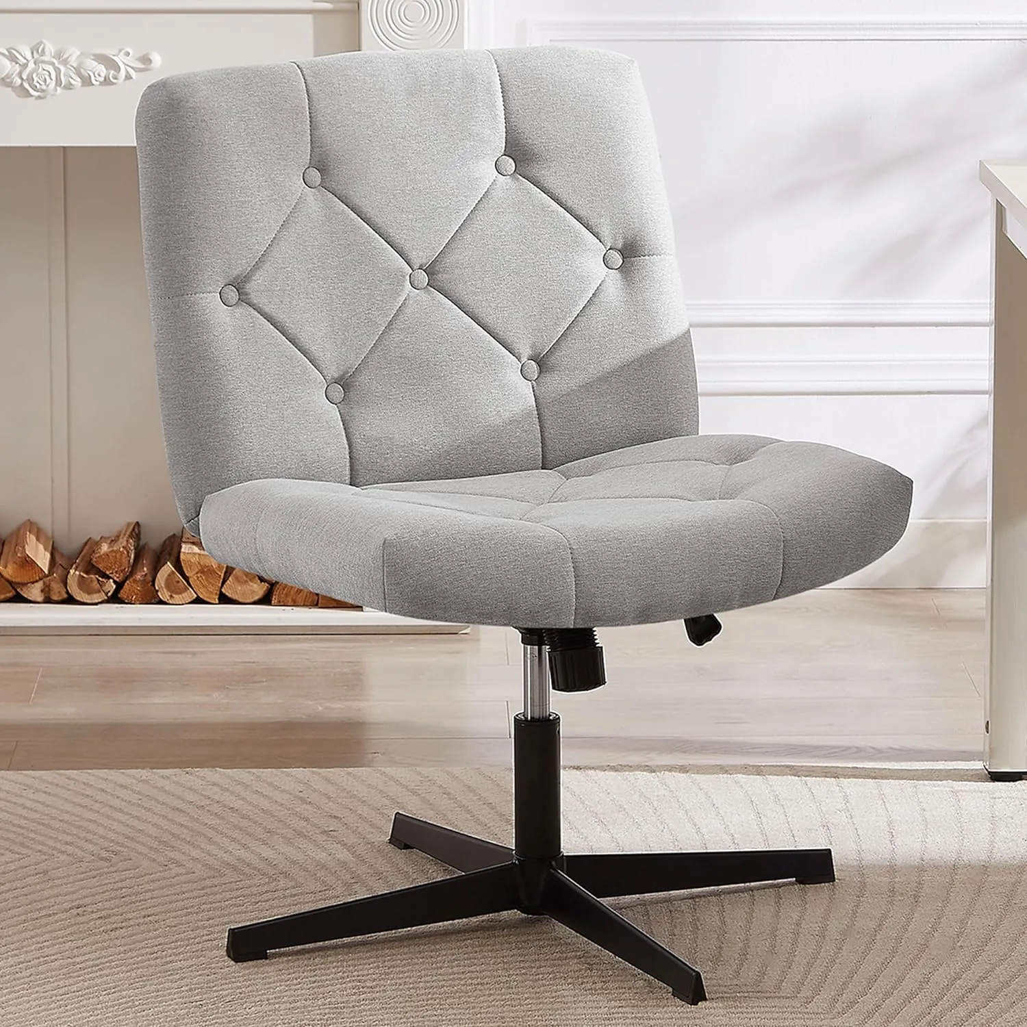 VECELO Criss Cross Armless Office Desk Chair No Wheels Comfy Wide Fabric Padded